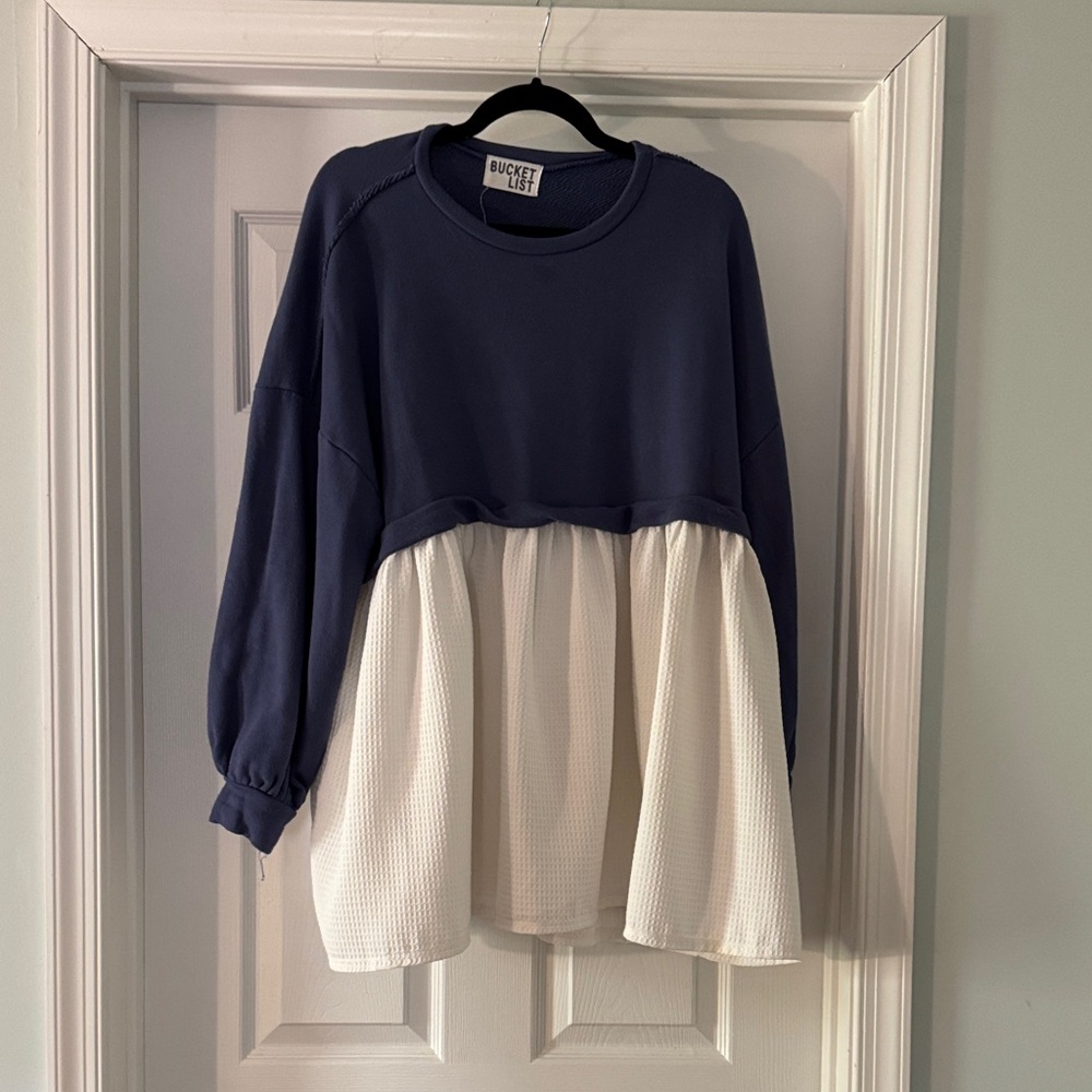 Two-Tone Navy and White Sweatshirt Dress